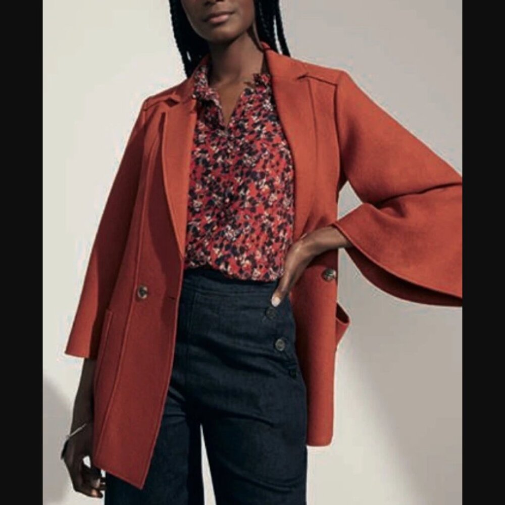 The Fold 100% Italian Boiled Virgin Wool Belted HARLOW Coat Burnt Orange Belt